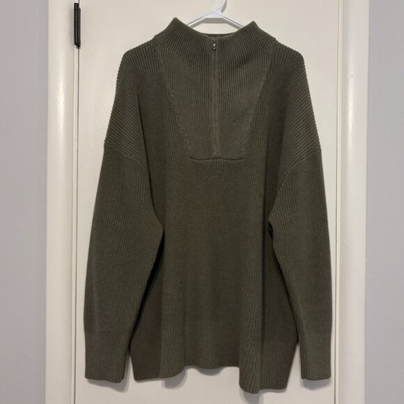 Lands' End Women's Plus Quarter-Zip Pullover Cotton Drifter Sweater 2X Green - Picture 1 of 9